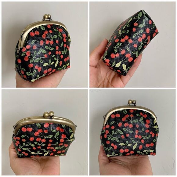 Handmade Genuine Leather Cherry Print Wooden Frame Bag/Crossbody & Small Purse - Picture 15 of 16